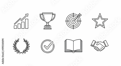 Icons representing various achievements and accomplishments in life and career Vector