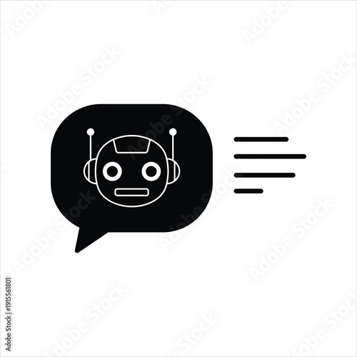 Robot Head in Speech Bubble Icon Representing Chatbot and AI Communication, Conversational Artificial Intelligence Concept