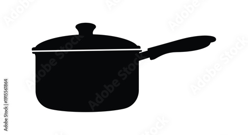 Black silhouette of a saucepan with a lid and handle on white background