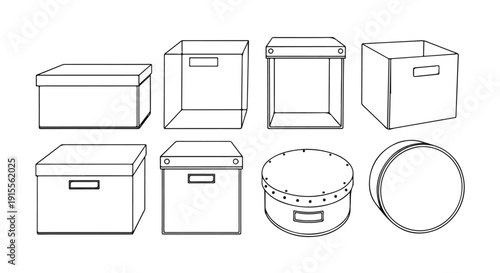 A variety of different storage boxes and containers with lids Vector
