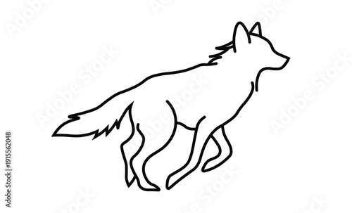 Wild wolf leaping through air showing animal power in artistic black line drawing sketches