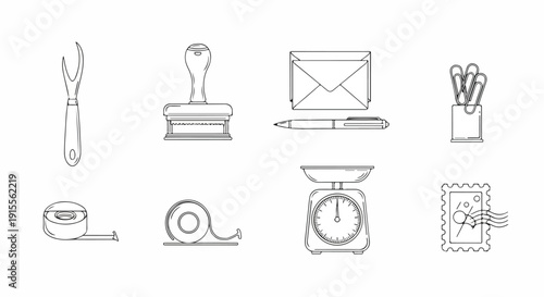 A collection of vintage items including a dress, typewriter, and more. Vector