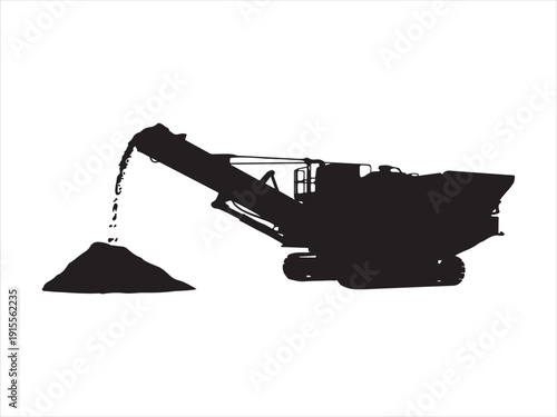 Industrial Crusher Machine vector, Construction conveyor machine silhouette, Mining Crusher Conveyor Machine Silhouette vector illustration