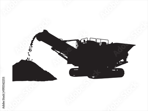 Industrial Crusher Machine vector, Construction conveyor machine silhouette, Mining Crusher Conveyor Machine Silhouette vector illustration