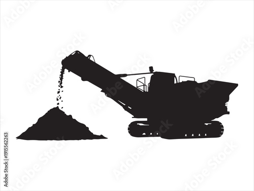Industrial Crusher Machine vector, Construction conveyor machine silhouette, Mining Crusher Conveyor Machine Silhouette vector illustration