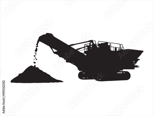 Industrial Crusher Machine vector, Construction conveyor machine silhouette, Mining Crusher Conveyor Machine Silhouette vector illustration