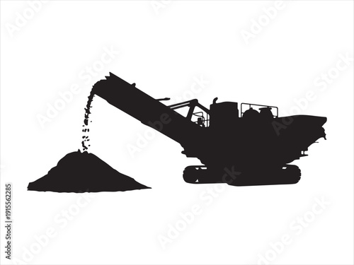 Industrial Crusher Machine vector, Construction conveyor machine silhouette, Mining Crusher Conveyor Machine Silhouette vector illustration