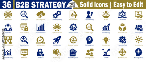 Modern b2b strategy solid icons for corporate branding and web development vector illustration.