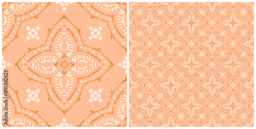 Pink Indian block print seamless pattern. Square patchwork, quilt fabric print, wallpaper, boho background. Card design.