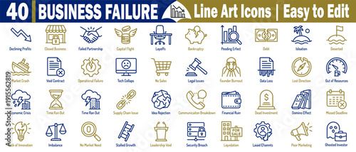Business failure line art icons. Easy to edit for your projects vector illustration.
