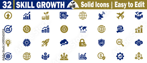 Skill growth icons for business development and professional career success vector illustration.
