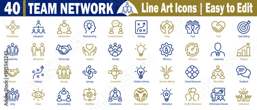 Team network line art icons. Easy to edit, concept of business collaboration vector illustration.