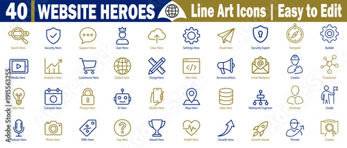 Website heroes icons. Search security support user cloud settings time expert vector illustration.