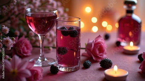 Romantic Dinner with Red Wine and Candles