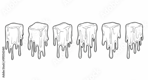 A row of melting ice cream cones with various toppings and flavors Vector