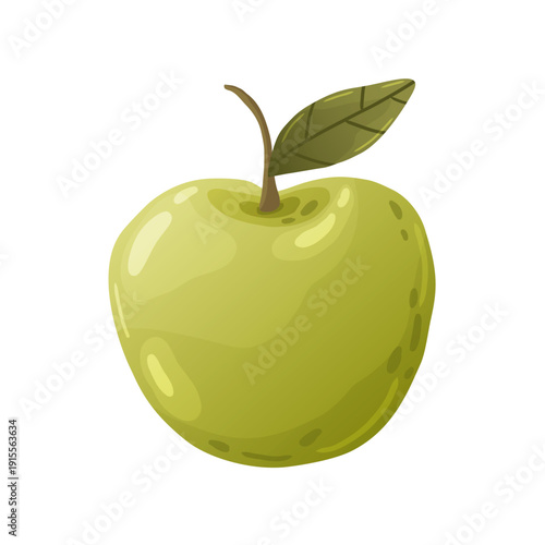 Fotografie Crisp green apple with a small leaf, isolated on white