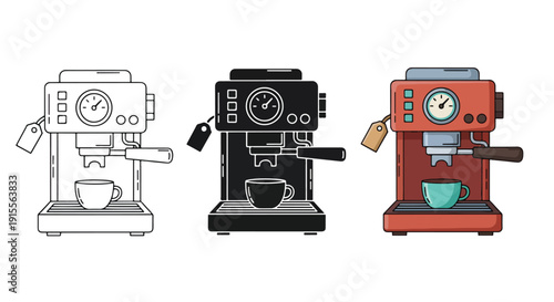 Espresso coffee makers vector icon set flat design - Vector icon Set - Stickers and Clipart - PNG and SVG Icon collection - Lineal icons - logo template