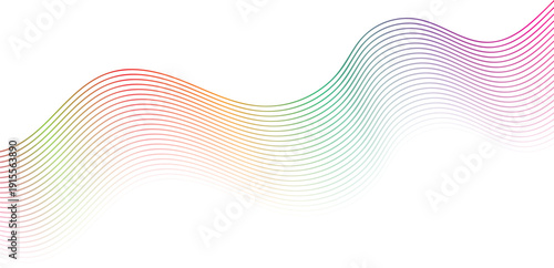 Flowing gradient lines forming abstract waves in red orange yellow green blue purple pink on white background