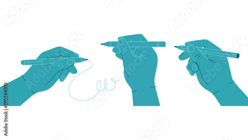 Artist's hands sketching with markers on a white background, showcasing creative process