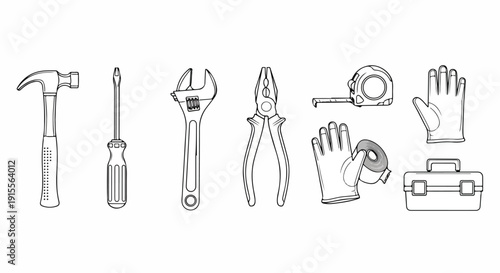 A comprehensive collection of essential tools for various tasks and repairs Vector