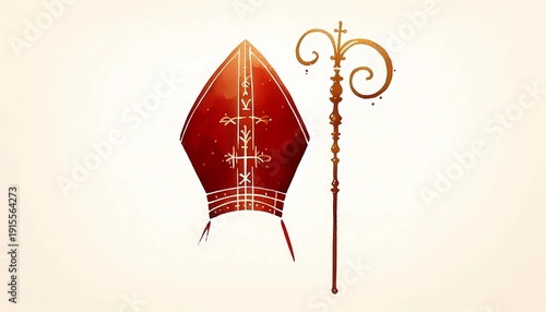Elegant bishop mitre and ornate staff illustration