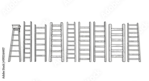 A collection of various types of ladders, including extension, step, and folding ladders. Vector