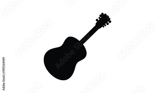 Silhouette of acoustic guitar on white background, music instrument icon