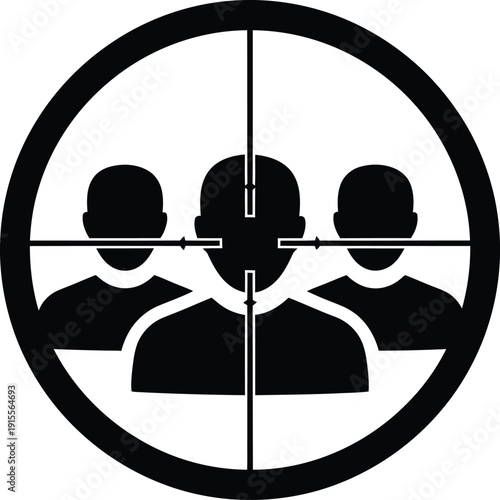 Three silhouetted people in crosshairs target zone for conceptual usage