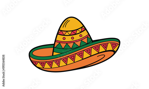 Traditional mexican sombrero hat with colorful pattern and wide brim vector illustration