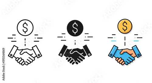 Business deal handshake money profit vector illustration - Vector icon Set - Stickers and Clipart - PNG and SVG Icon collection - Lineal icons - logo template