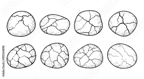 A collection of eight unique stone patterns showcasing intricate natural designs. Vector