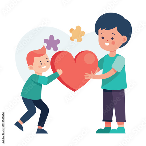Boy and girl couple with heart cartoon illustration