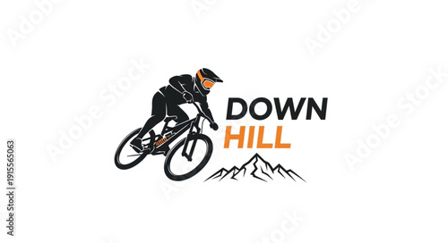 Downhill Mountain Biker Riding Bike.