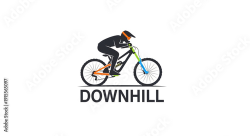 Downhill Mountain Biker Riding Bike.