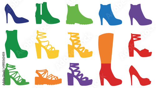 Shoe silhouette vector illustration of various high-heeled boots and sandals