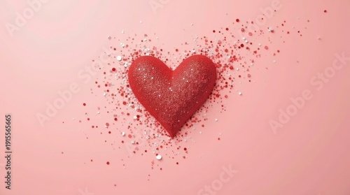 Red Heart on Soft Pink Background