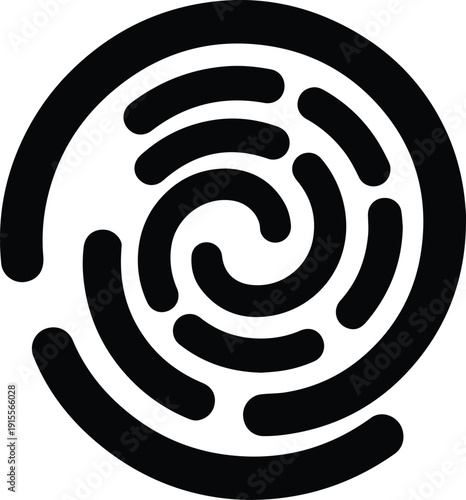 silhouette abstract circular fingerprint maze with rounded lines isolated vector design