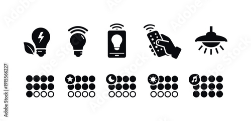 Smart home energy silhouette icon set for technology and automation solutions