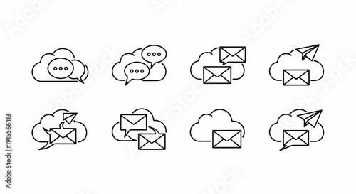 Eight different icons representing cloud computing and email communication Vector
