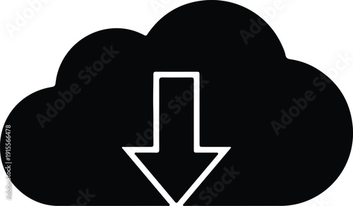silhouette cloud storage symbol with downward arrow for digital download vector design