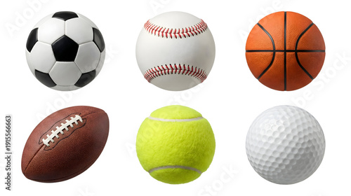 Collection of Six Different Sports Balls Isolated on White