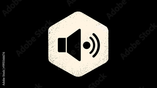 Sound Icon Hexagon Shape on Black Background, Audio Symbol