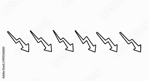 A series of six zigzag arrows pointing in the same direction. Vector