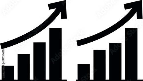 Two upward trending bar charts with arrows indicating growth and improvement