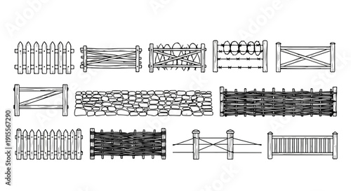A diverse collection of intricate and unique architectural fence designs Vector