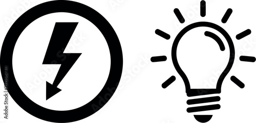 Icons representing energy and innovation through electricity and light bulb concepts