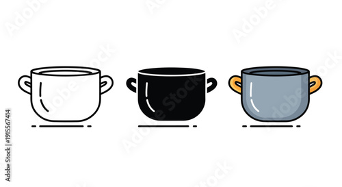 Three cooking pots vector icon set flat design - Vector icon Set - Stickers and Clipart - PNG and SVG Icon collection - Lineal icons - logo template