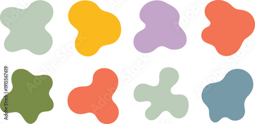 Colorful abstract shapes in various hues on white background for design and creativity
