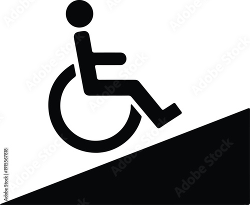 silhouette person in wheelchair using access ramp for disabled people vector design