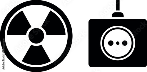 Iconic symbols of radiation and electrical power outlet warning